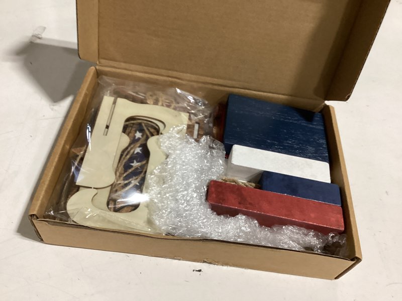 Condition photo showing Good Condition for fairysandy 13 pcs memorial day decorations american 4th of july patriotic tiered tray decor rustic 250th anniversary farmhouse table wooden sign usa flag star red white blue for independence day party stripe