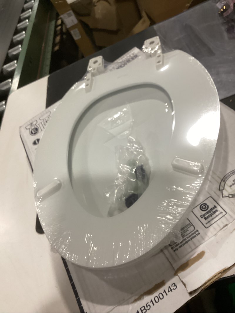 Condition photo showing New/Like New for kohler 4647-0 stonewood elongated toilet seat, elongated wood seat for standard toilets, comes with color-matched plastic hinges, home essentials, white white elongated