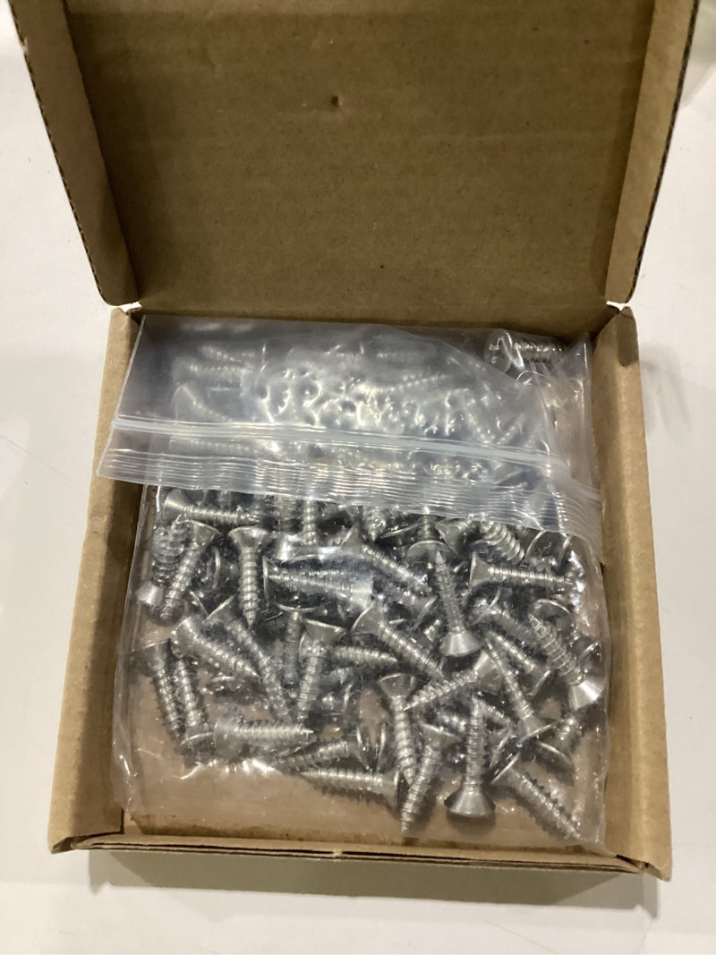 Condition photo showing As Is for 100 pack #10 x 3/4" flat head phillips self tapping screws, 18-8 stainless steel 304, countersunk sheet metal & wood screws, corrosion resistant fasteners #10 x 3/4" 100
