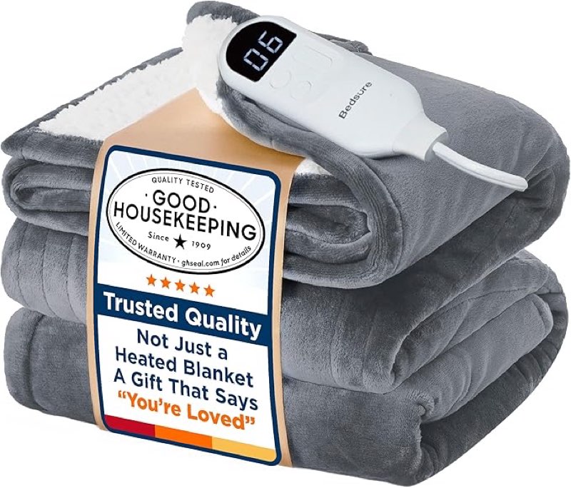 bedsure electric blanket twin with preheat function - soft flannel heated blanket twin size, fast heating with 6 time settings (up to 10h) & 6 heat settings, gifts for grandma (62x84 inches, grey)
