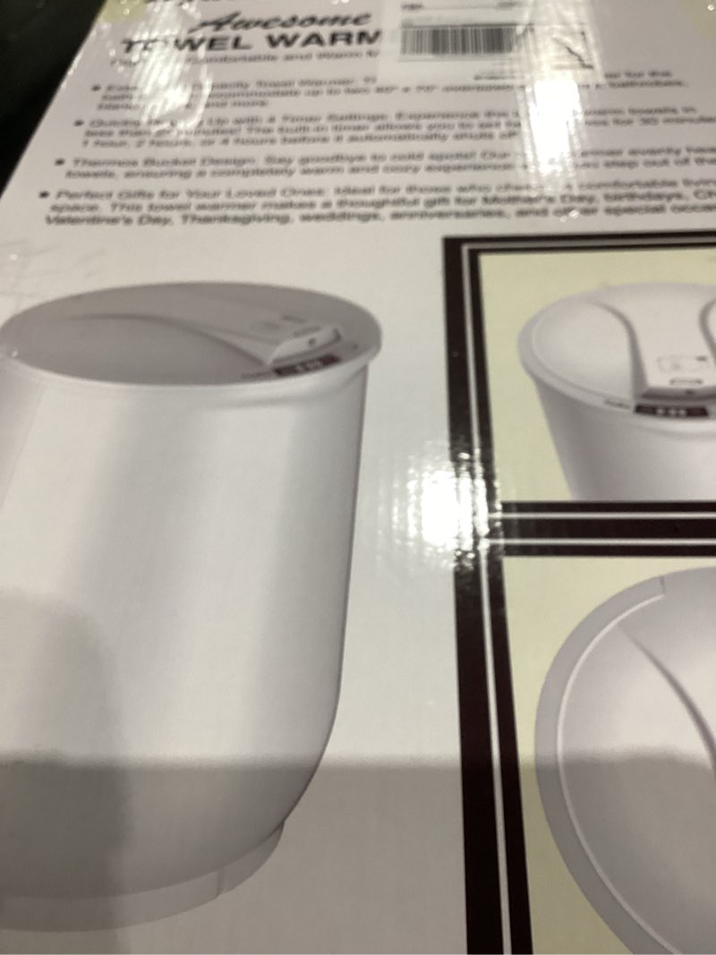 Condition photo showing As Is for Ultra Large Capacity Towel Warmer Bucket, Rapid Heating with Timer, One-Button Digital Display Control, Safety Lock, Gifts for Him & Her, Auto Shut-Off, Fits 2 Large, Blankets, Bathrobes, PJ's White