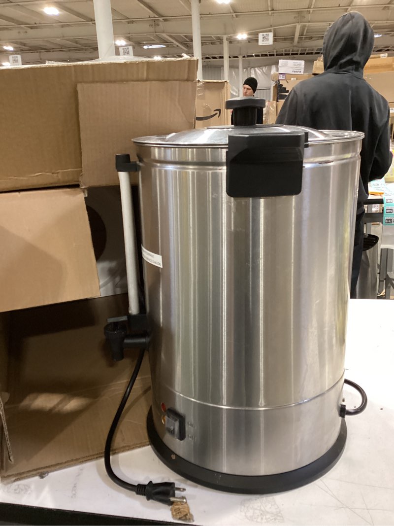 Condition photo showing As Is for SYBO SR-CP-100B Commercial Grade Stainless Steel Percolate Coffee Maker Hot Water Urn for Catering, 100-Cup 16 L, Metallic 16L Metallic