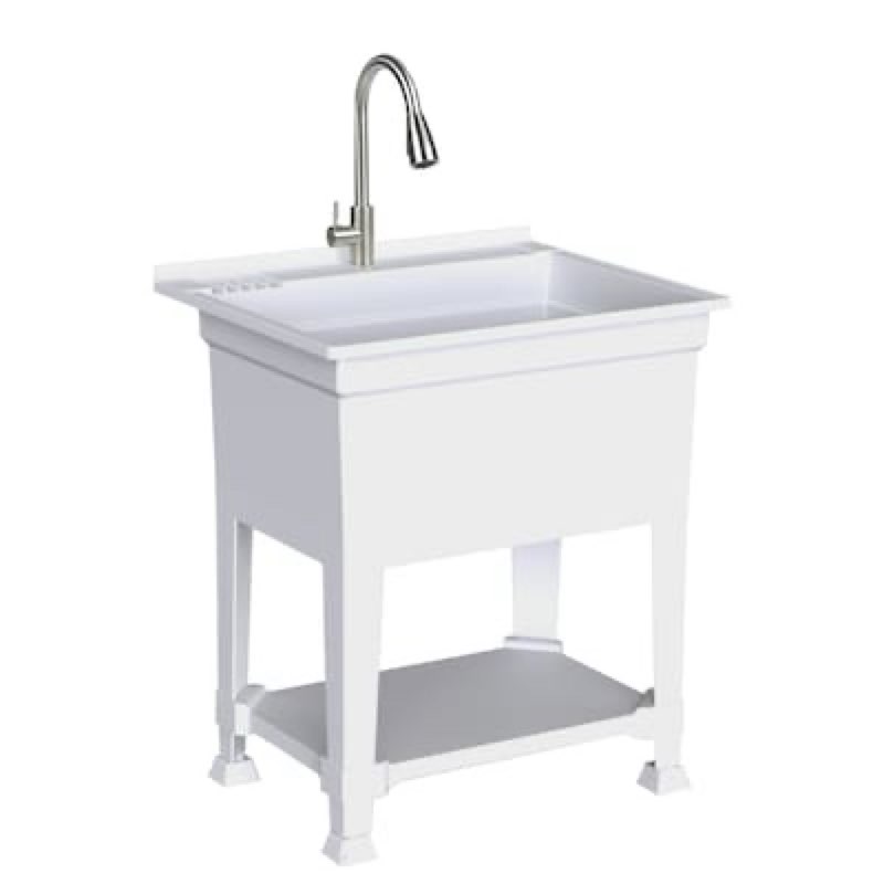 project source 30-in x 24-in 1 -basin white freestanding utility tub with cabinet 
