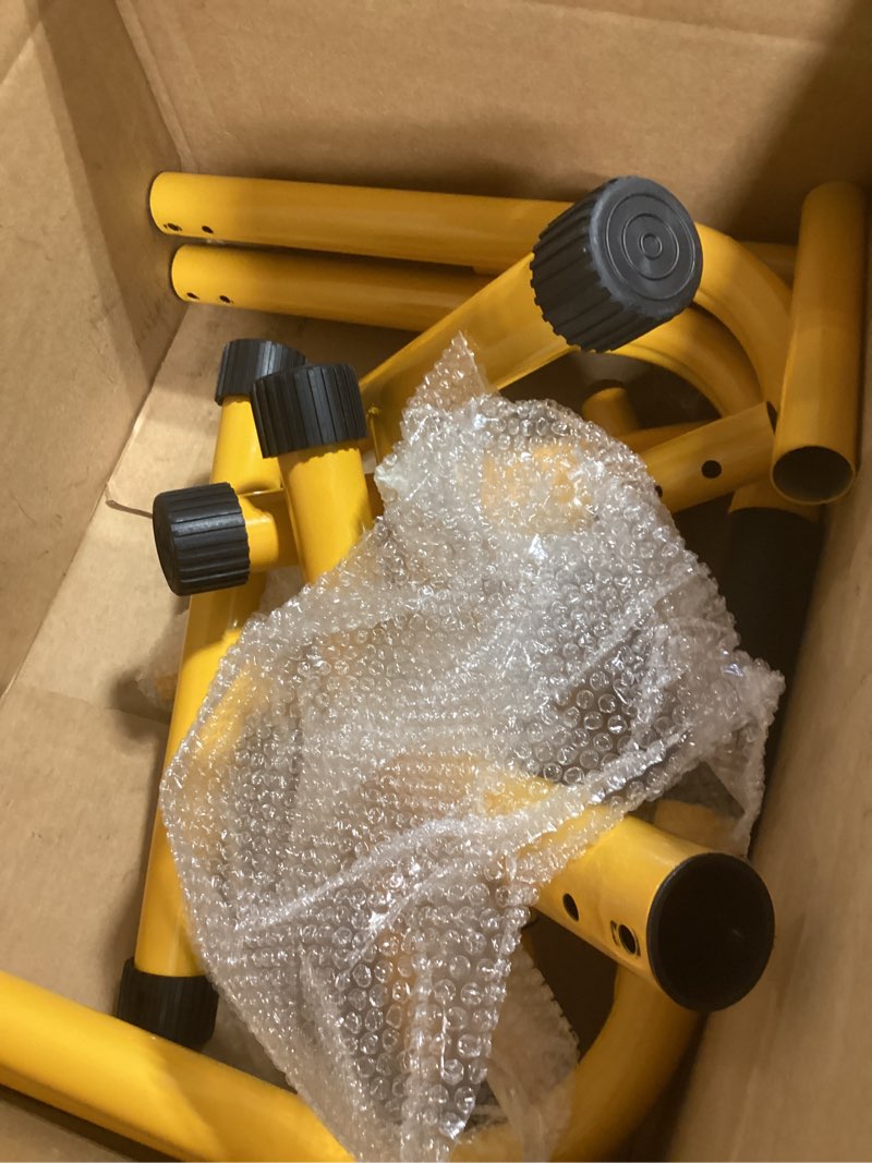 Condition photo showing As Is for RELIFE REBUILD YOUR LIFE Dip Station Functional Heavy Duty Dip Stands Fitness Workout Dip bar Station Stabilizer Parallette Push Up Stand Yellow