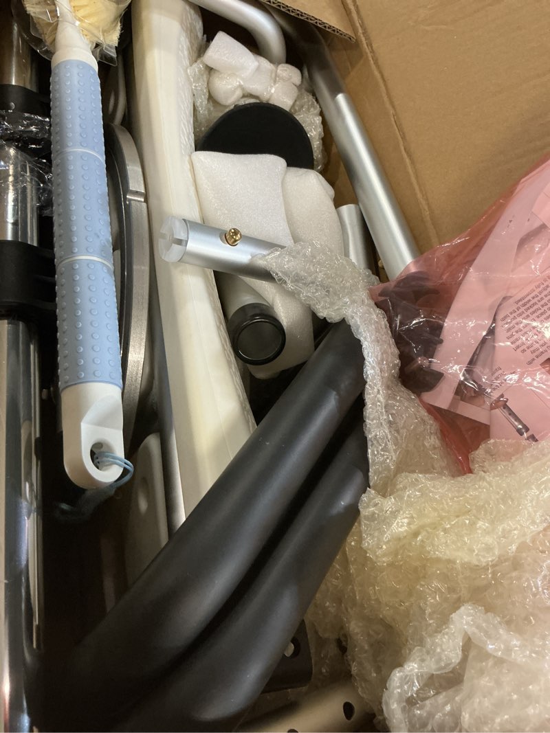 Condition photo showing As Is for dmi 360 max comfort swivel shower chair & transfer bench, extra-wide 360lb capacity, non-slip & padded arms, bonus adjustable back scrubber sliding + 360° swivel