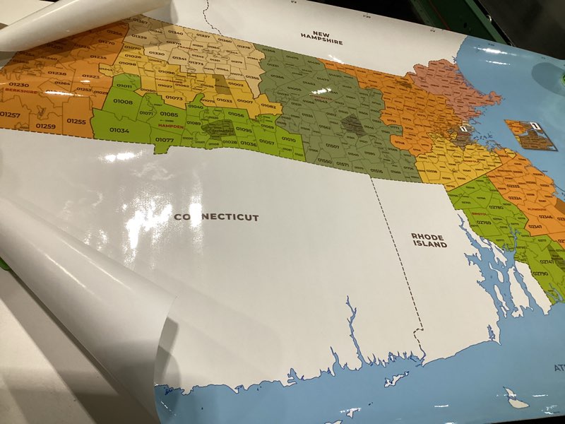 Condition photo showing Good Condition for Massachusetts ZIP Code Map with Counties - Large - 48" x 32.75" Laminated
