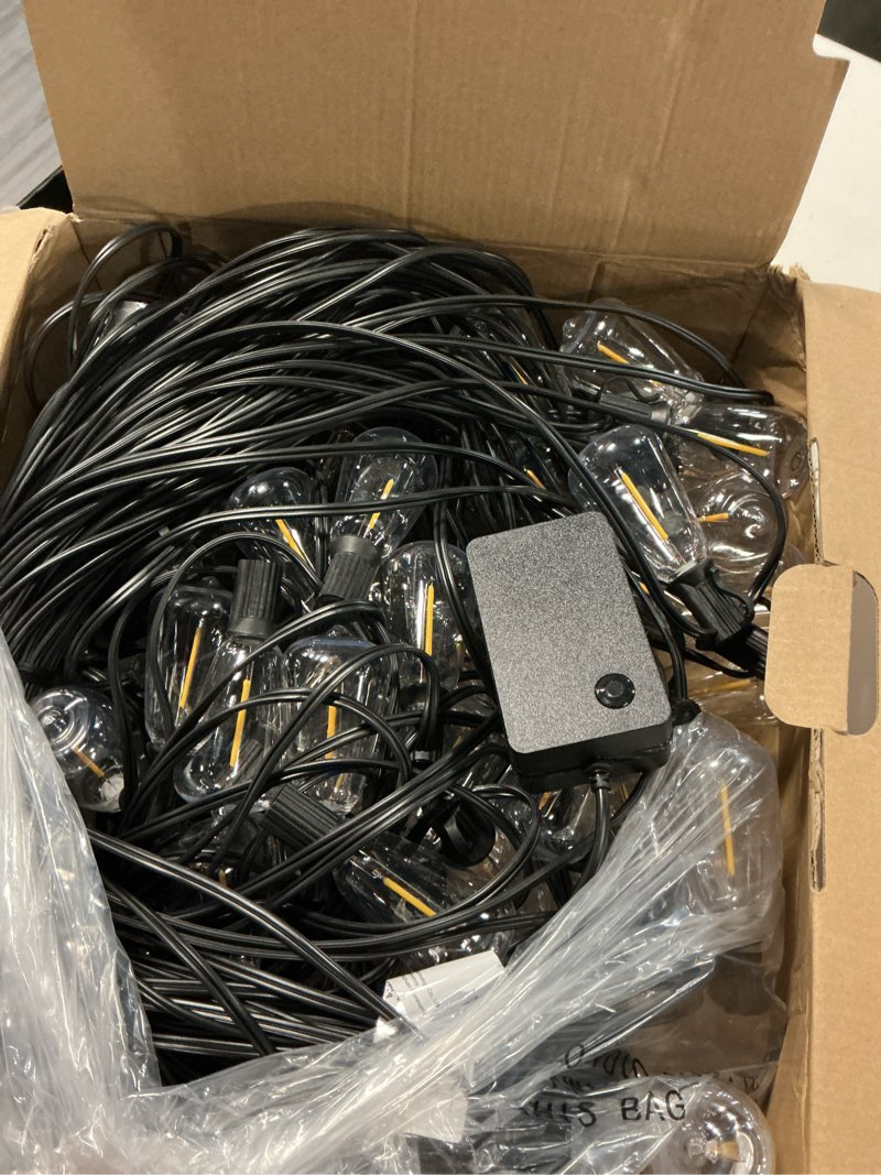 Condition photo showing Good Condition for outdoor patio string lights: 200ft 60m outside waterproof light - remote dimmable st38 shatterproof bulb connectable hanging outdoor electric lighting - backyard yard gazebo porch party 200ft-remote