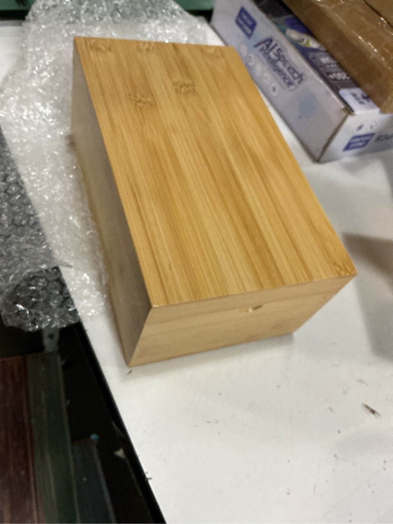 Condition photo showing New/Like New for henoyso 3 x 5 inch index card holder set, bamboo organizer box with 50 dividers & 2 sheets alphabet number stickers file note holders, holds 1200 cards for office business home kitchen, wooden color wooden color 3 x 5 inches
