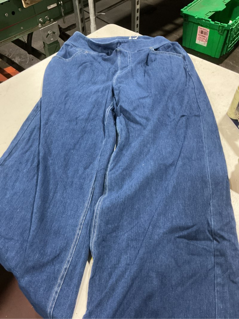 Condition photo showing Good Condition for dlooda wide leg stretchy sweatpants jeans for women, high waisted baggy casual pull on jeans elastic waist loose denim pants medium blue large
