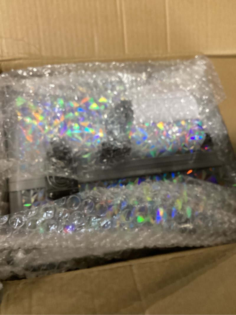 Condition photo showing As Is for joligrace makeup train case large 6 tray professional organizer box - cosmetic make up carrier with lock & key carrying strap for studio artist & stylist silver - holographic iridescent style