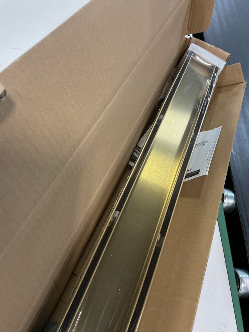 Condition photo showing New/Like New for gold shower drain, 24 inch linear shower drain with removable tile insert grate, 2 in 1 bathroom modern 304 stainless steel brushed gold shower floor drain with adjustable feet,hair strainer brushed gold 24in