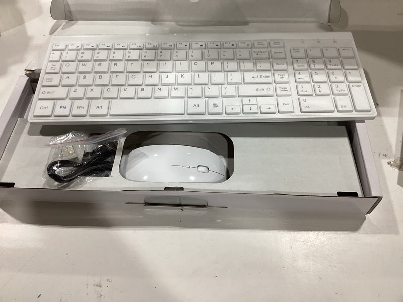 Condition photo showing Good Condition for wireless keyboard and mouse ultra slim combo, topmate 2.4g silent compact usb 2400dpi mouse and scissor switch keyboard set with cover, batteries included, for pc/laptop/windows/mac - white