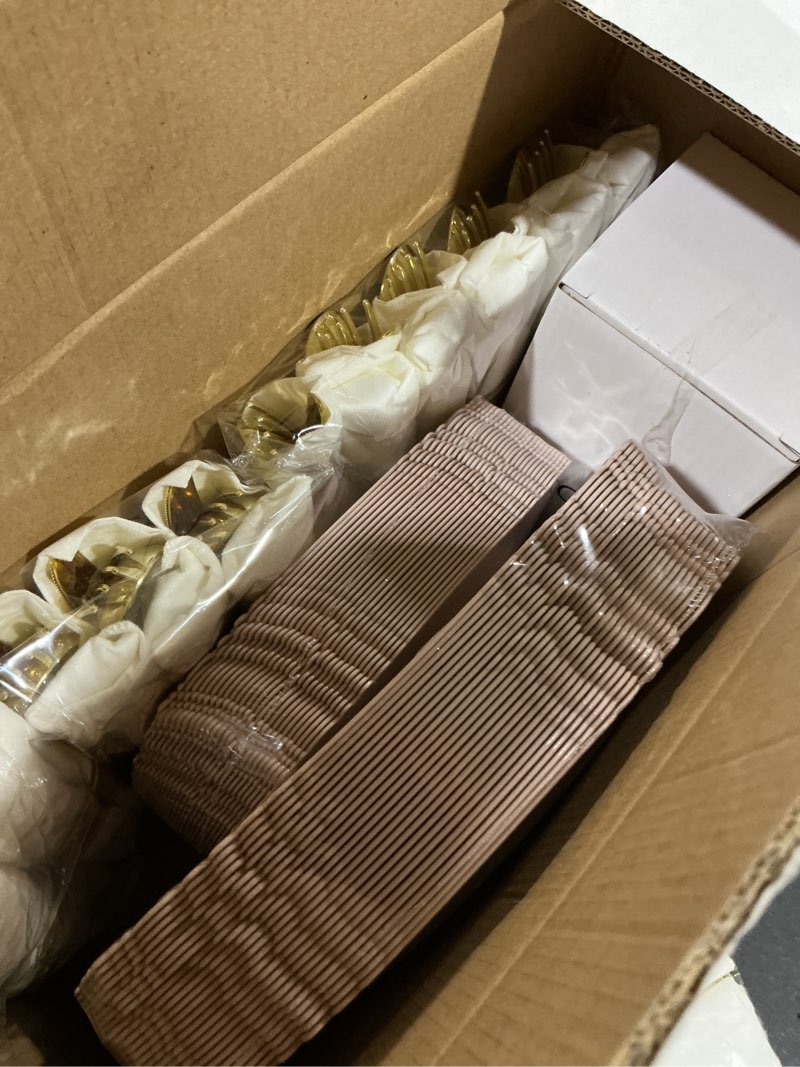 Condition photo showing Good Condition for Nervure 175PCS Pink Plastic Plates - Disposable Pink Gold Party Plates & Pre Rolled Napkins with Cutlery for 25 Guests, 50Plates, 75Silverware, 25Cups, 25Napkin for Wedding & Party 175Pcs(25Guests) Pink