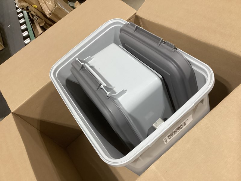 Condition photo showing Good Condition for iris usa dog food storage container, 30 lbs & 11 lbs combo, cat food storage container, dog treat container, airtight, stackable, 2-cup scoop, wheels, easy mobility, gray gray/dark gray