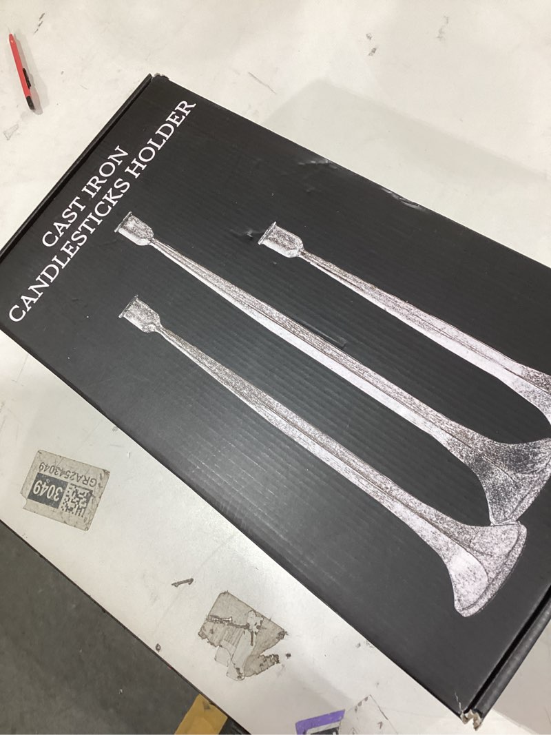 Condition photo showing New/Like New for Denique Iron Taper Candle Holder Set of 3, Gold Candlestick Holders Decorative Candle Stand, Tapered Candle Holders Tall Set for Wedding, Dining Table, Home Decoration (Gold) Gold 12”,14”,15.5”