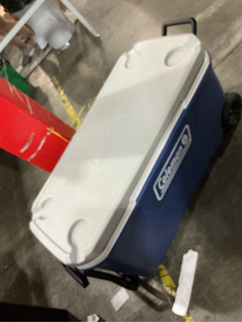 Condition photo showing New/Like New for coleman classic series insulated portable rolling cooler with wheels, leak-resistant outdoor hard cooler keeps ice up to 5 days, 100-quart 100qt twilight