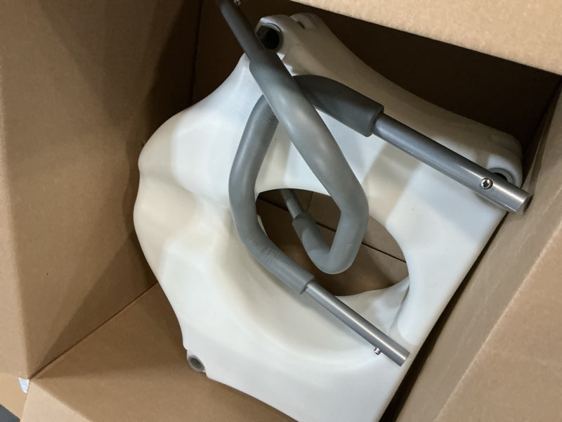 Condition photo showing As Is for 5" raised toilet seat with removable padded handles, toilet seat riser fit for seniors, elevated toilet seat & durable construction & secure locking