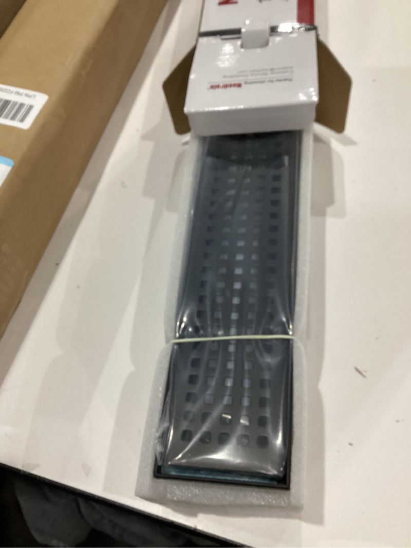 Condition photo showing New/Like New for Neodrain 18-Inch Black Linear Shower Drain with Removable Quadrato Pattern Grate,Professional 304 Stainless Steel Rectangle Shower Floor Drain Manufacturer,Leveling Feet,Hair Strainer,Matte Black Matte Black 18 In