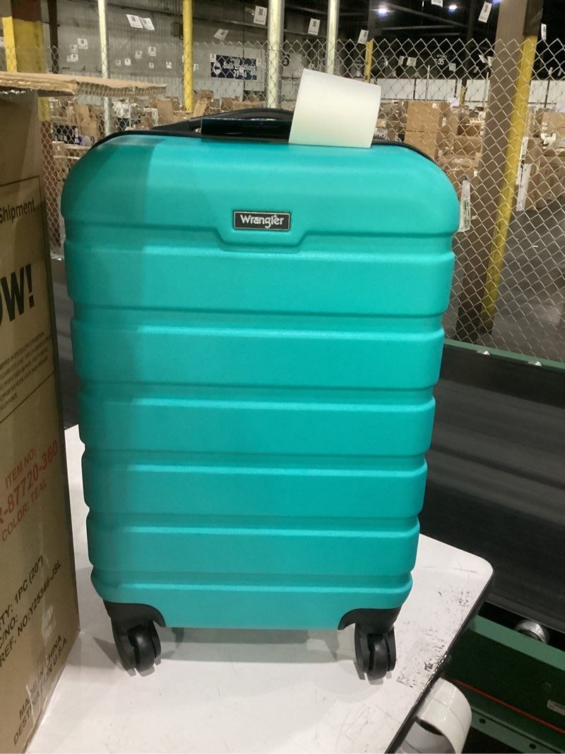 Condition photo showing New/Like New for wrangler 22" hardside spinner carry-on luggage, teal