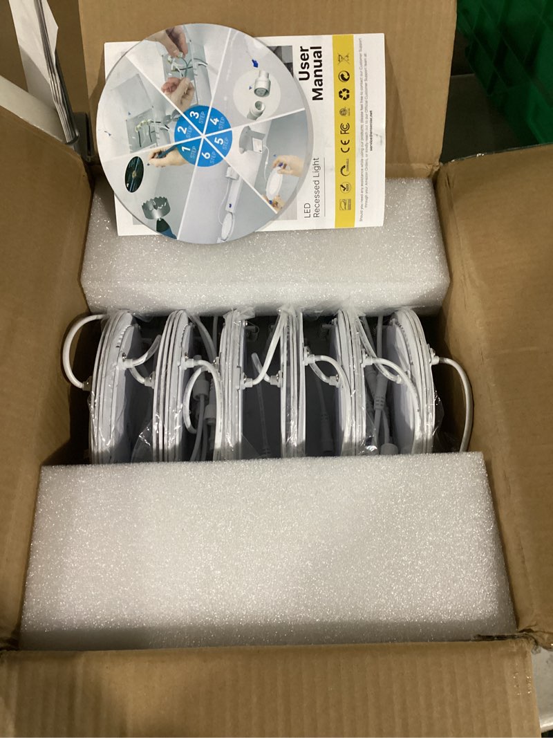 Condition photo showing Good Condition for Ensenior 12 Pack 6 Inch LED Recessed Ceiling Light, Dimmable, 2700K-5000K 5CCT, 1200LM 12W 120V, High Brightness Canless Wafer Downlight - ETL&FCC&IC 6 inch 2700k/3000k/3500k/4000k/5000k - 5cct White