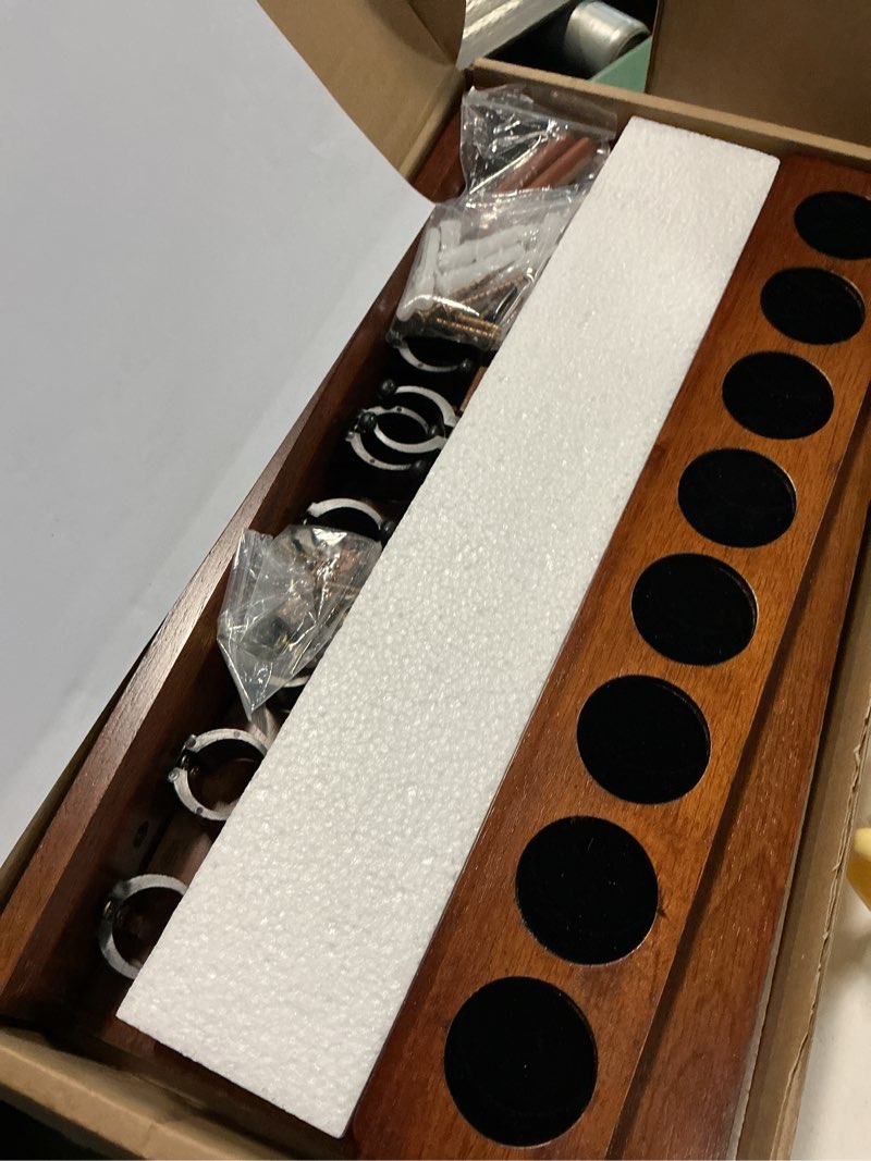 Condition photo showing Good Condition for wall mount pool stick holder - billiards pool cue rack hardwood pool cue set holder for 8 cues sticks storage pool table accessories equipment organizer 8 brown