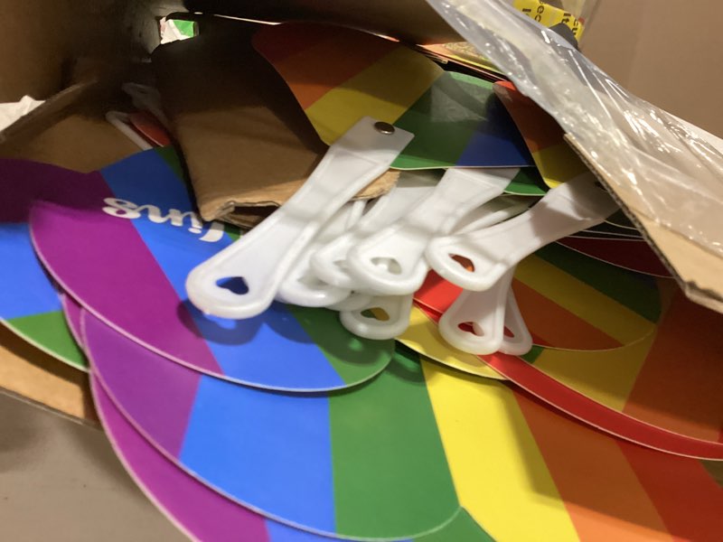 Condition photo showing Good Condition for doublefill 50 pcs rainbow hand fans love wins pride accessories love wins handheld fan bulk lgbt plastic heart and round shape colorful rainbow decorative for pride month gay party supplies