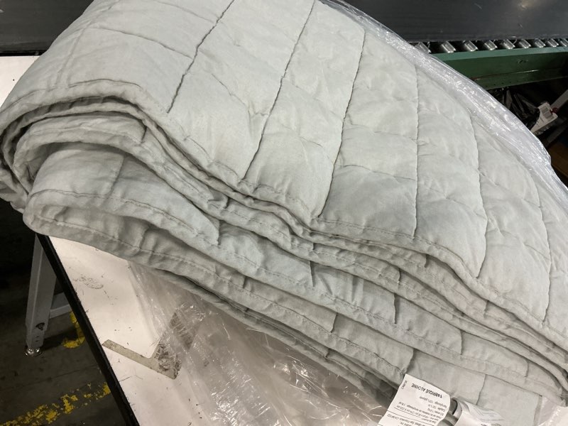 Condition photo showing As Is for quince european linen box quilt willowleaf, king/ cal king