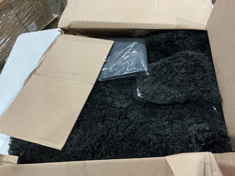 Condition photo showing As Is for incomplete )))) black bathroom sets with shower curtain and rugs waterproof shower curtains x1 bathroom rugs x1 toilet rug x1 toilet lid cover x1 luxury bathroom decor