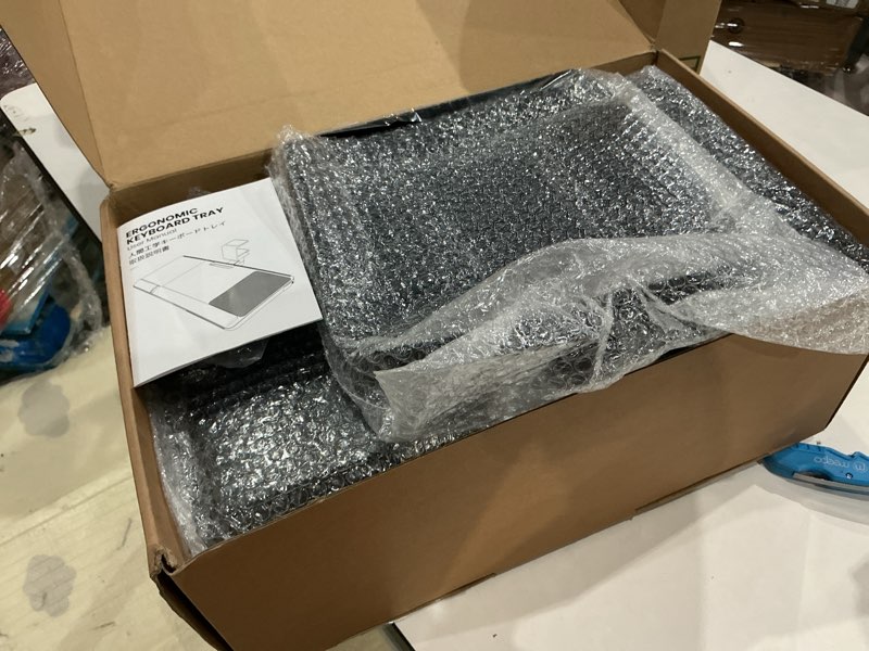 Condition photo showing Good Condition for klearlook keyboard tray under desk with 360° rotation, ergonomic computer keyboard & mouse tray 25"w×11.02"d sit stand desk keyboard holder w/wrist rest & storage drawer (height is not adjustable)