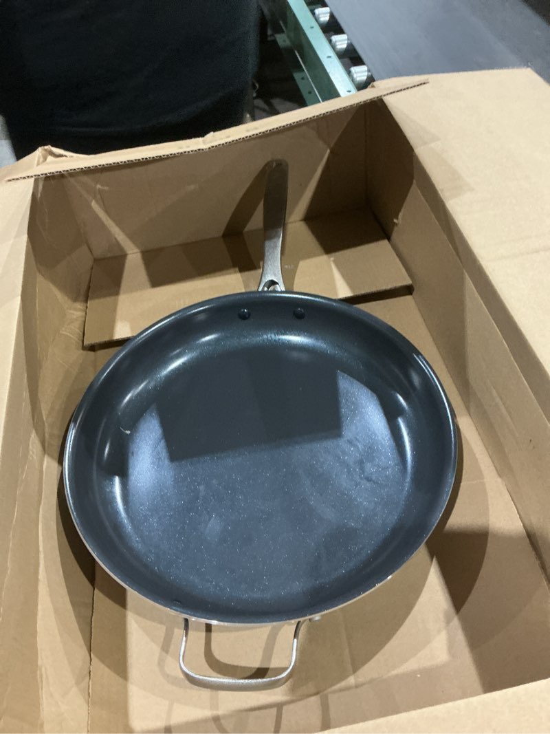 Condition photo showing Good Condition for blue diamond 14" nonstick frying pan, pfas free ceramic family pan, jumbo pan with helper handle, diamond infused nonstick skillet, dishwasher & oven safe, durable, non toxic, metal utensil safe, blue 14" frying pan skillet blue
