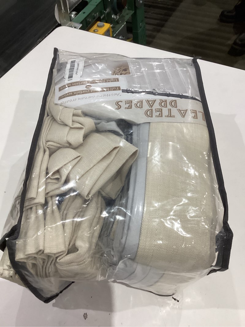 Condition photo showing Good Condition for extra long 120 inch blackout high ceiling curtains for living room 2 panel set, memory trained pinch pleated ivory beige two layer linen soundproof heat blocking boho windows curtain 10ft length cream cream 40"w x 120"l (pack of 2)