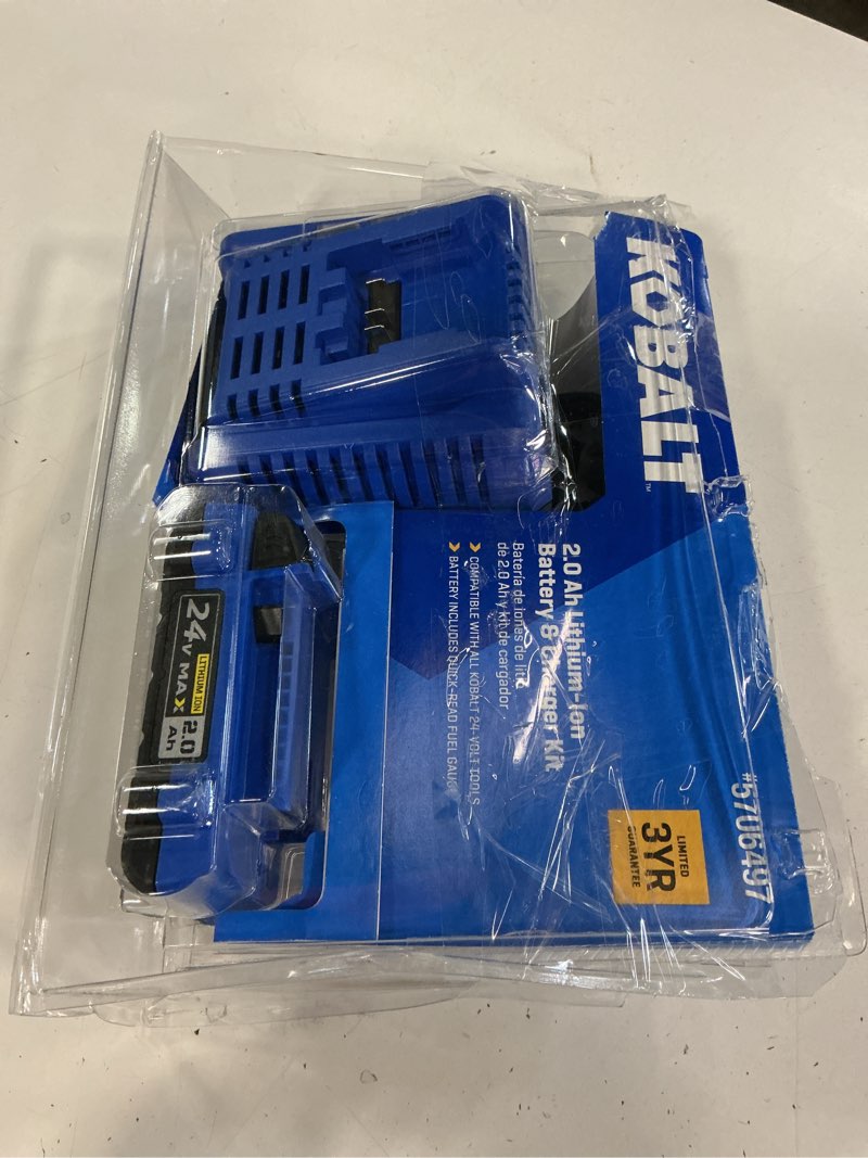 Condition photo showing As Is for kobalt 24 -volt 1 -pack lithium-ion ( 2 ah battery and charger )