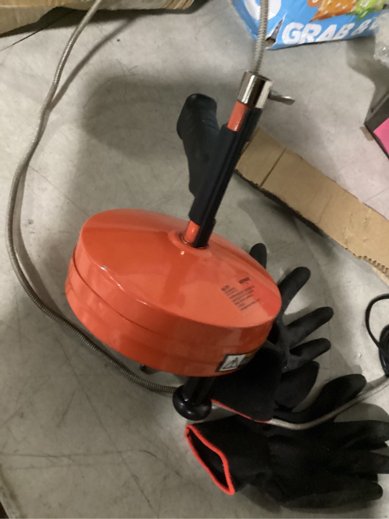 Condition photo showing Good Condition for 50ft drain auger with drill adapter, manual or powered drain snake | plumbing clog remover, flexible cable, manual crank or drill operation, kitchen bathtub shower drains