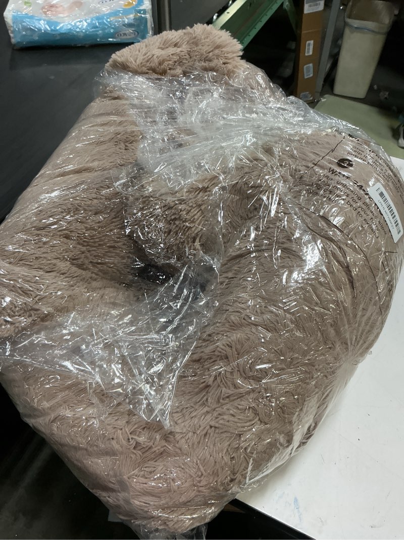 Condition photo showing As Is for Bedsure Calming Dog Bed Medium Large Size Dogs - Donut Washable Large Pet Bed, 33 inches Anti-Slip Round Fluffy Plush Faux Fur Dog Bed, Camel 33"L x 33"W x 8"Th Camel