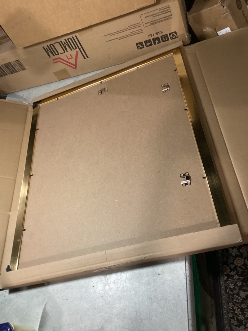 Condition photo showing New/Like New for Homeforia 11x11 Picture Frame Gold, High End Metal 11 by 11 Square Frames with Mat 9 x 9 Photo, 11by11 Thin Poster Frame Matted to 9x9 inch Art, Wall Hanging Frames, Tempered Glass, Wall Kit, Set of 1 Pack of 1 Gold 11x11