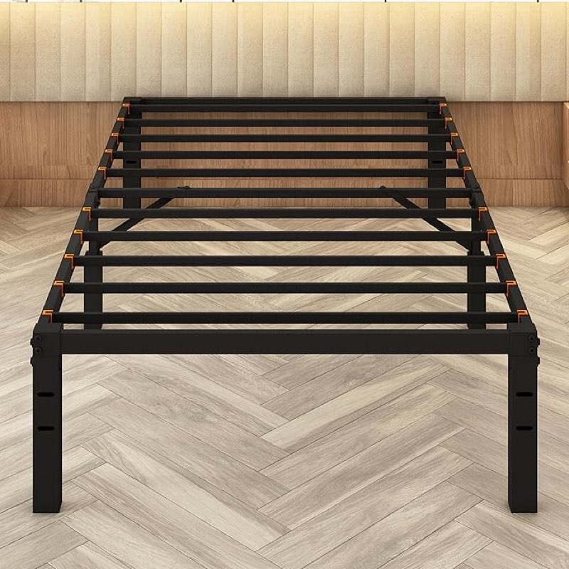 14 inch metal twin bed frame mattress foundation,tall platform bedframes with storage,no box spring needed, durable twin size suitable for bedroom-black