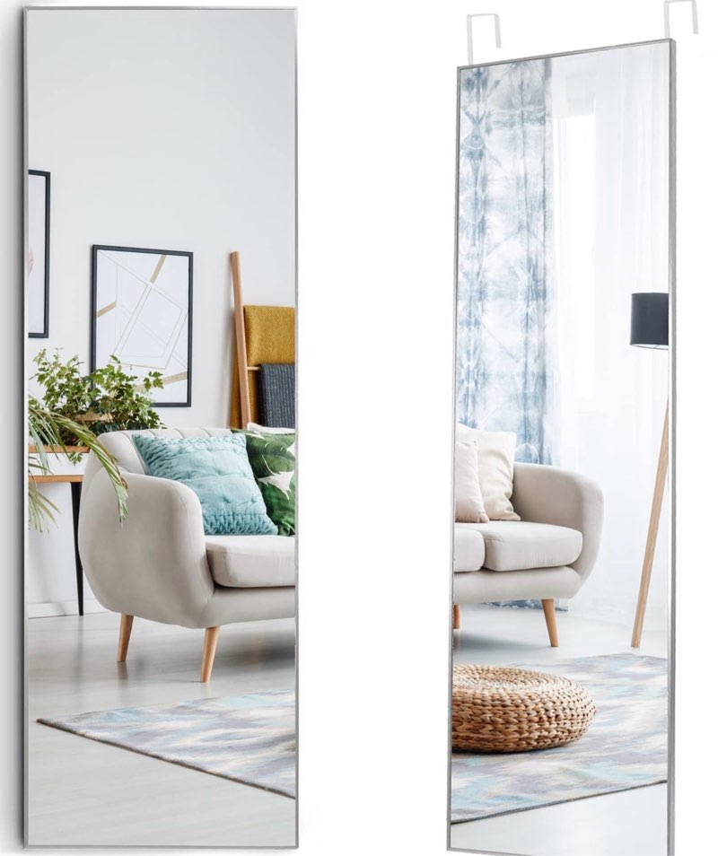 Mirrotek - Full Length Adjustable Over The Door Mirror Siver Aluminum Finish - Hanging Mirror Full Length