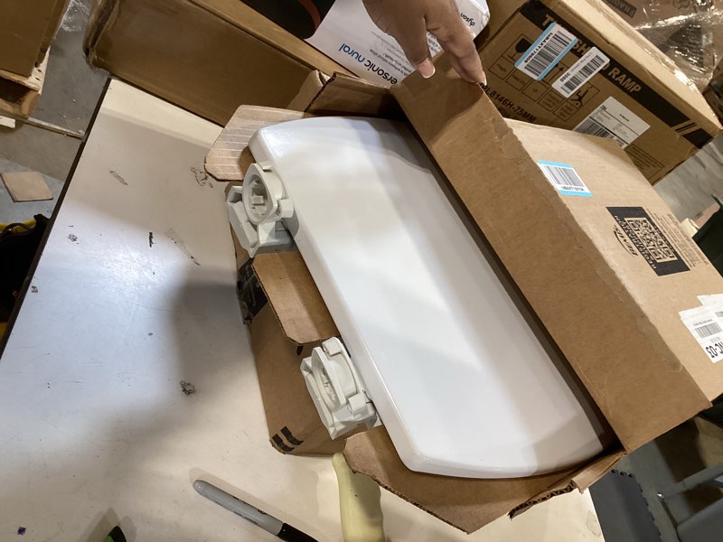 Condition photo showing As Is for bemis 1500ec 390 lift-off wood elongated toilet seat, cotton white (pack of 1) elongated basic