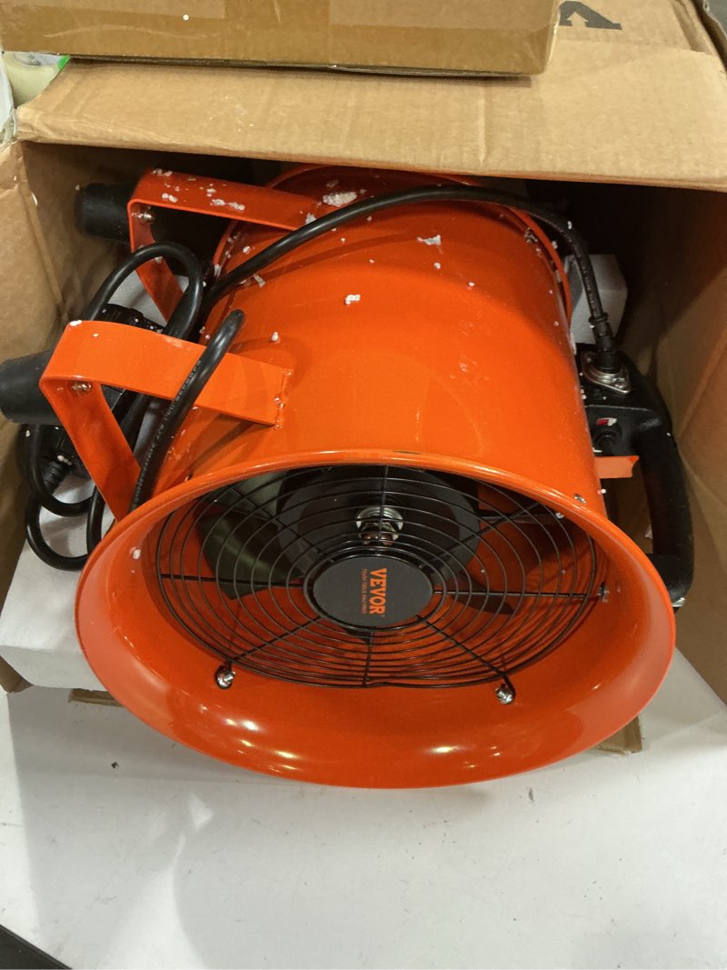 Condition photo showing New/Like New for vevor air mover blower fan 12 inch, 3198cfm 585w with 16.4ft flexible duct, industrial portable ventilator blower/exhaust, orange
