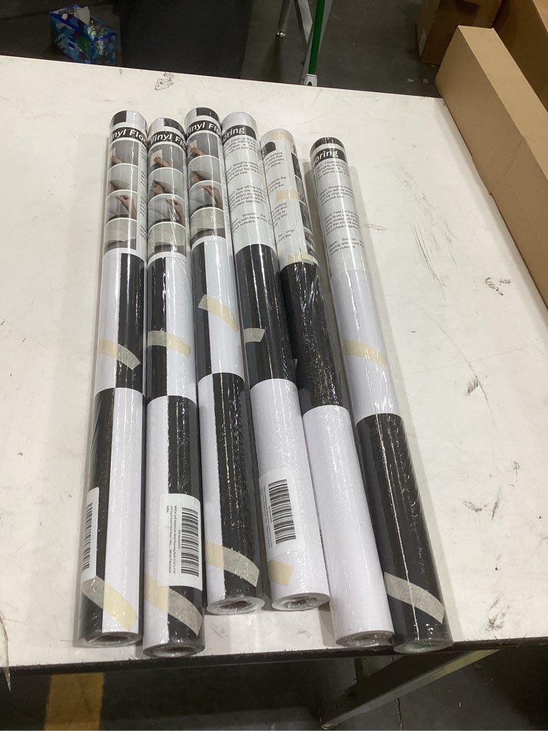 Condition photo showing New/Like New for wifea self adhesive vinyl flooring roll 23.6"x 118"/19 sq.ft peel stick floor tiles, wear-resistant and waterproof vinyl plank flooring for bedroom living room office balcony black white patchwork 23.6"wx 118"l (19 sq.ft) black white patchwork