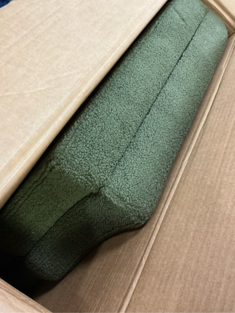 Condition photo showing Good Condition for 24KF Dark Green Teddy Fabric Tufted King Upholstered Headboard, Modern Vertical Channel Design California King Headboard with Stepped Silhouette Top Edge,6026-K-Teddy Dark Green King/California King - Teddy Fabric Dark Green Teddy - King