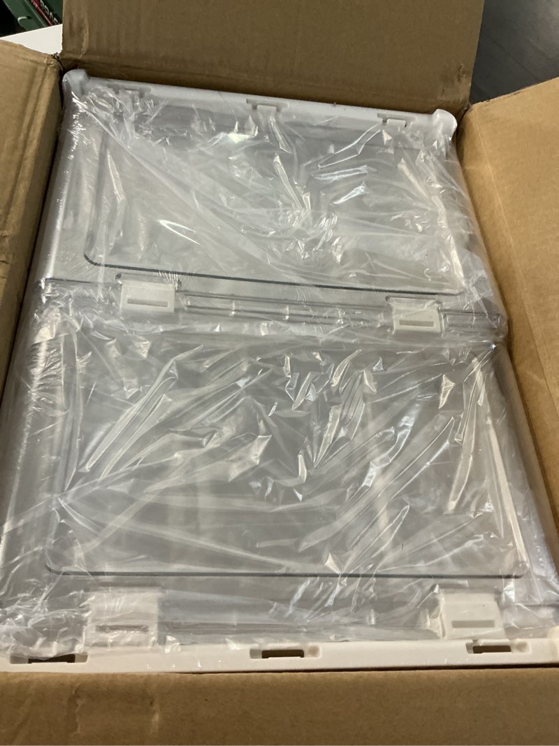 Condition photo showing New/Like New for kmiectse clear storage bin with lid 3 pack ?stackable & sturdy? plastic multifunctional folding storage bins for bedroom, living room, study,room, 23 qt folding box with magnetic door white 3 tier-3 lids