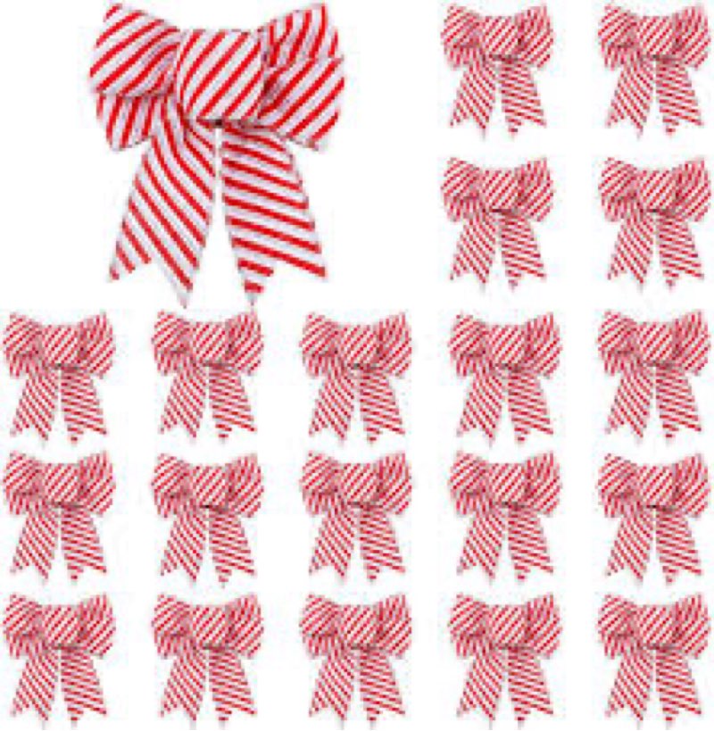 Daifunli 16 Pcs Candy Cane Christmas Cabinet Bows Red and White Stripes Kitchen Cabinet Ribbons Bows