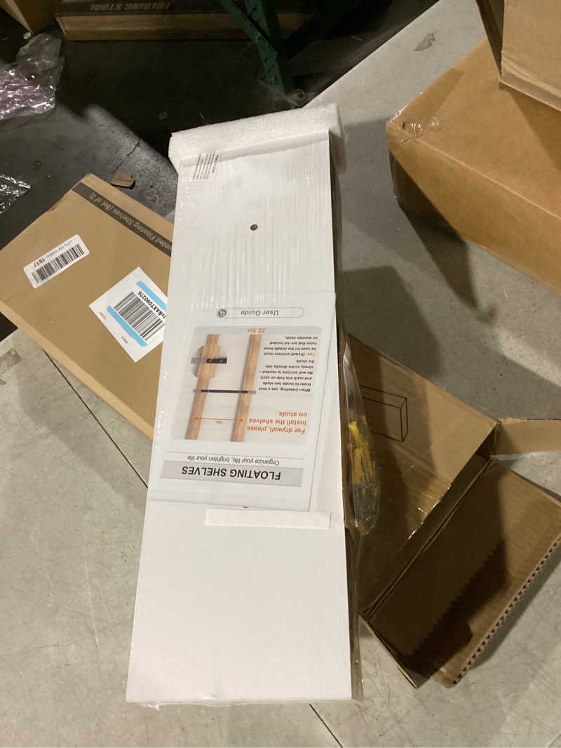 Condition photo showing Good Condition for BAYKA Floating Shelves White, 22.5 inches Rustic Wood Wall Mounted Shelves for Bathroom, Bedroom, Living Room, Kitchen & Office, Hanging Display Shelf with 22 lbs Capacity