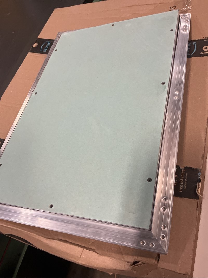 Condition photo showing As Is for 12" x 20" inch aluminum drywall access panel - service shaft door - plumbing, electricity, heating, alarm wall inspection hatch for drywall - bathroom service access hole cover