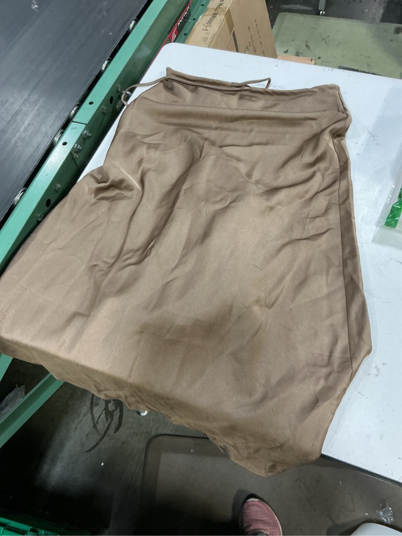 Condition photo showing Good Condition for womens satin silk maxi skirts drawstring flared casual a-line leopard print long skirt for women small mocha