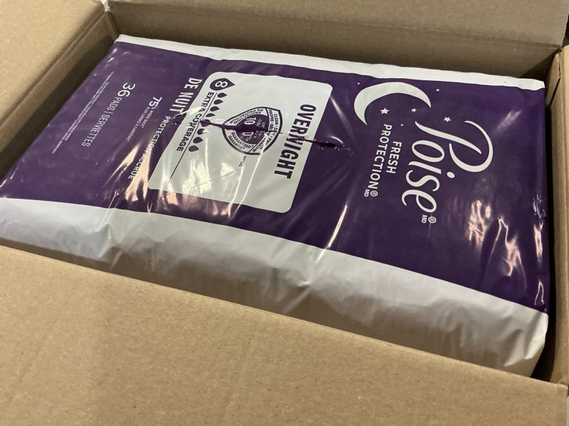 Condition photo showing Good Condition for poise overnight incontinence & postpartum pads for bladder leaks, 8 drop extra coverage, 72 count (2 packs of 36), packaging may vary long 72