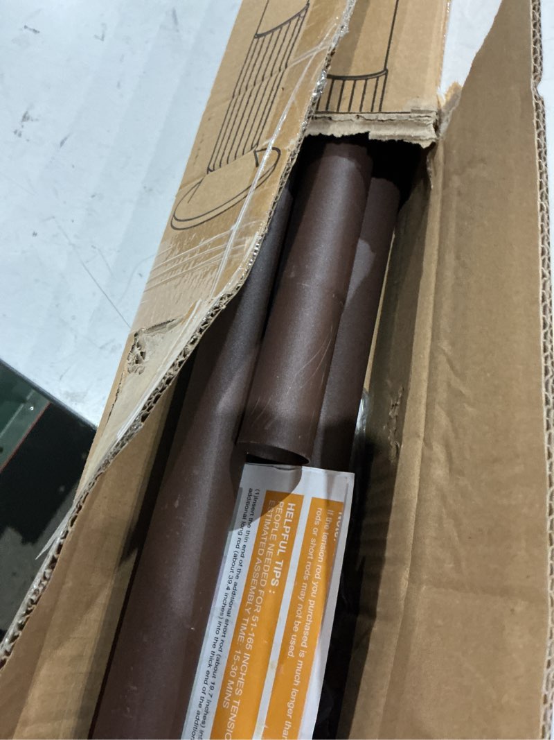 Condition photo showing As Is for (used)tension shower curtain, spring shower tension curtain rod, closet rod, for windows or shower, rust resistant easy to install, umimile (brown, 51-126”)