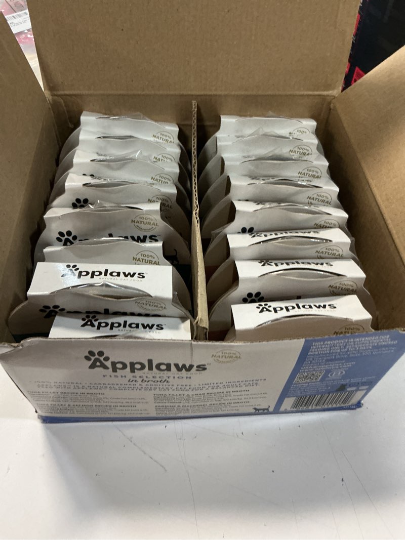 Condition photo showing New/Like New for (best by: 16jun/2027)  applaws natural wet cat food in broth, limited and natural ingredients, high protein with no artific