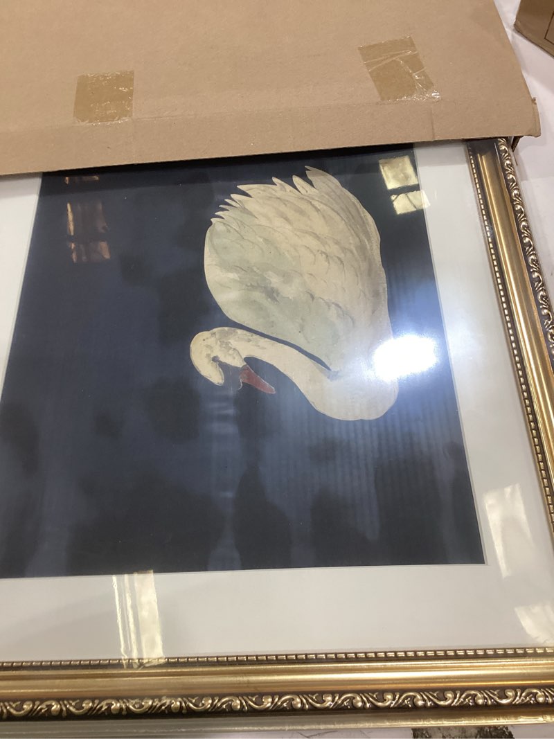 Condition photo showing Good Condition for viyyiea gold framed wall art canvas print home decor vintage swan decoration grace swan art painting pictures rustic bathroom wall decor animal farmhouse artwork for living room bedroom office 16x20in zwaan 20"l x 16"w